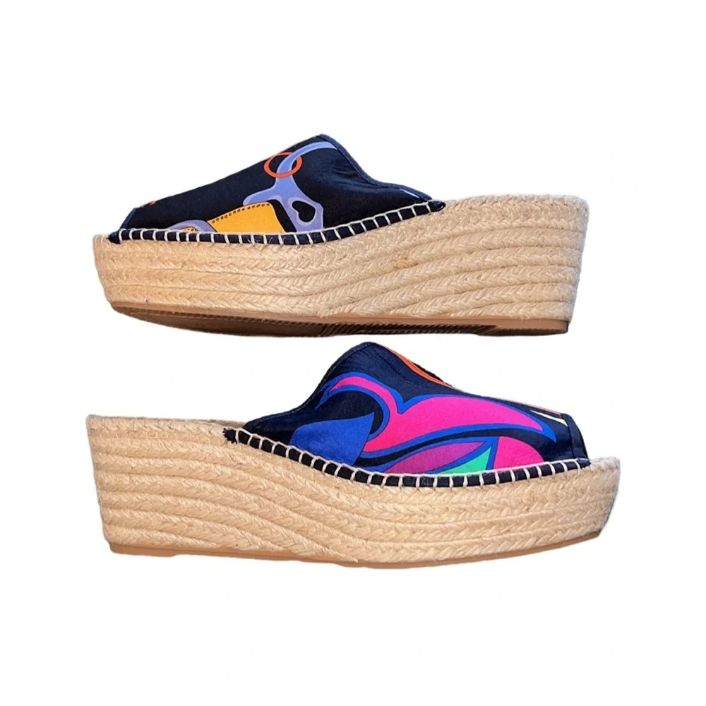 Respoke | Salma Platform Wedge Espadrille Slide Sandals | Black | 40 9.5 10 New